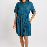 Betty Basics Palm Shirt Dress in Teal/White Stripe - view 2