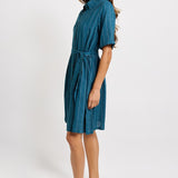 Betty Basics Palm Shirt Dress in Teal/White Stripe - view 3