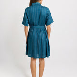 Palm Shirt Dress - Teal/White Stripe
