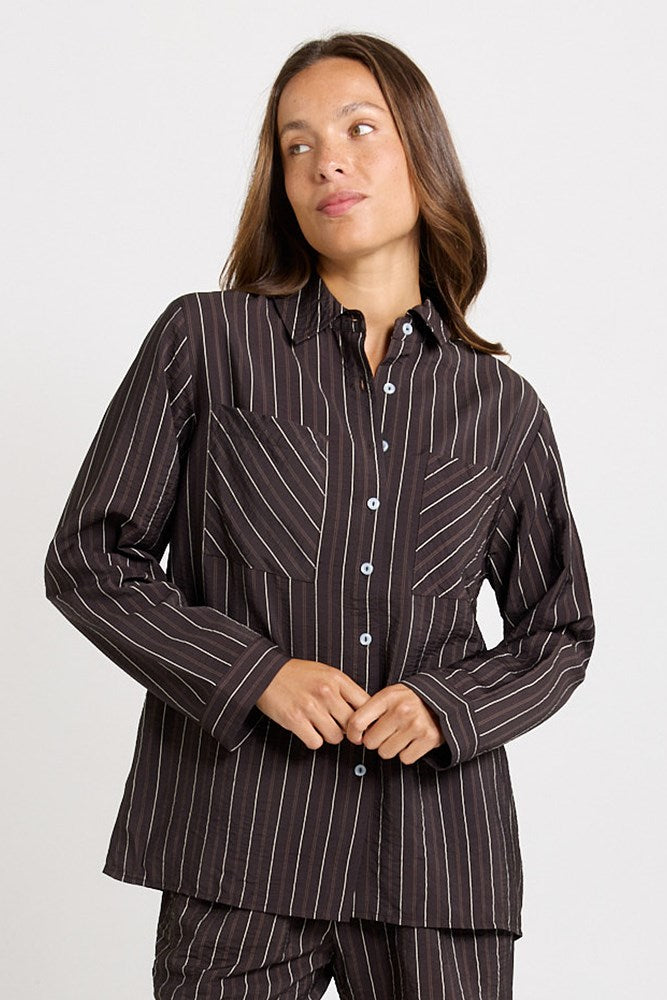 Betty Basics Sorrento Shirt in Brown Stripe
