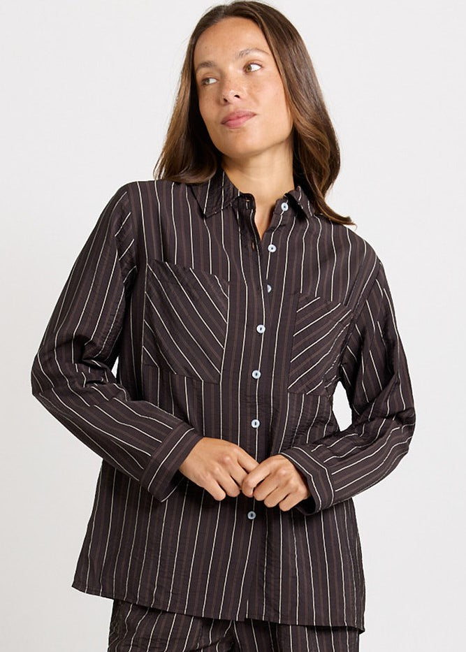 Betty Basics Sorrento Shirt in Brown Stripe