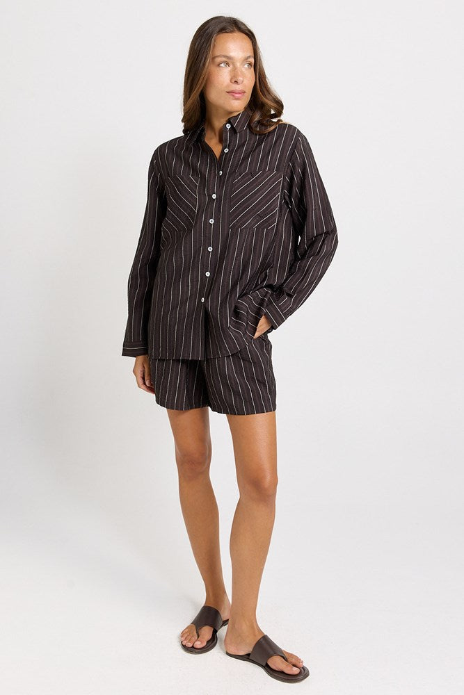 Betty Basics Sorrento Shirt in Brown Stripe - view 2