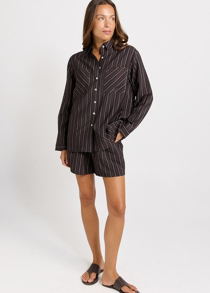 Betty Basics Sorrento Shirt in Brown Stripe - view 2