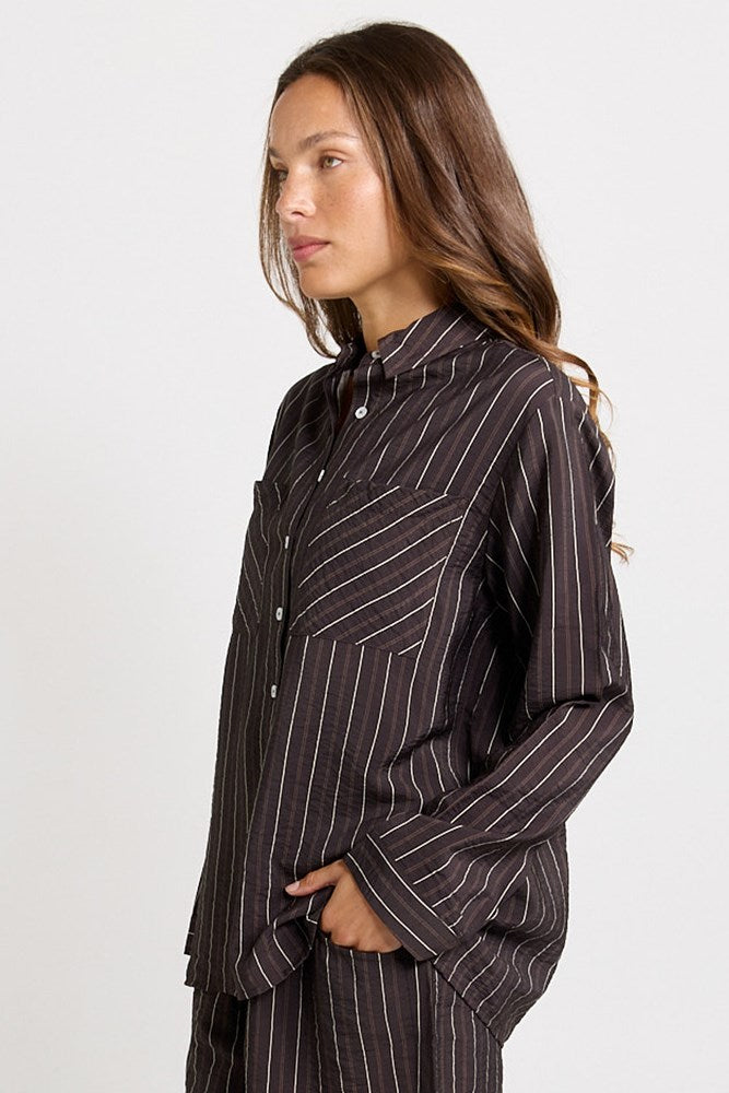 Betty Basics Sorrento Shirt in Brown Stripe - view 3