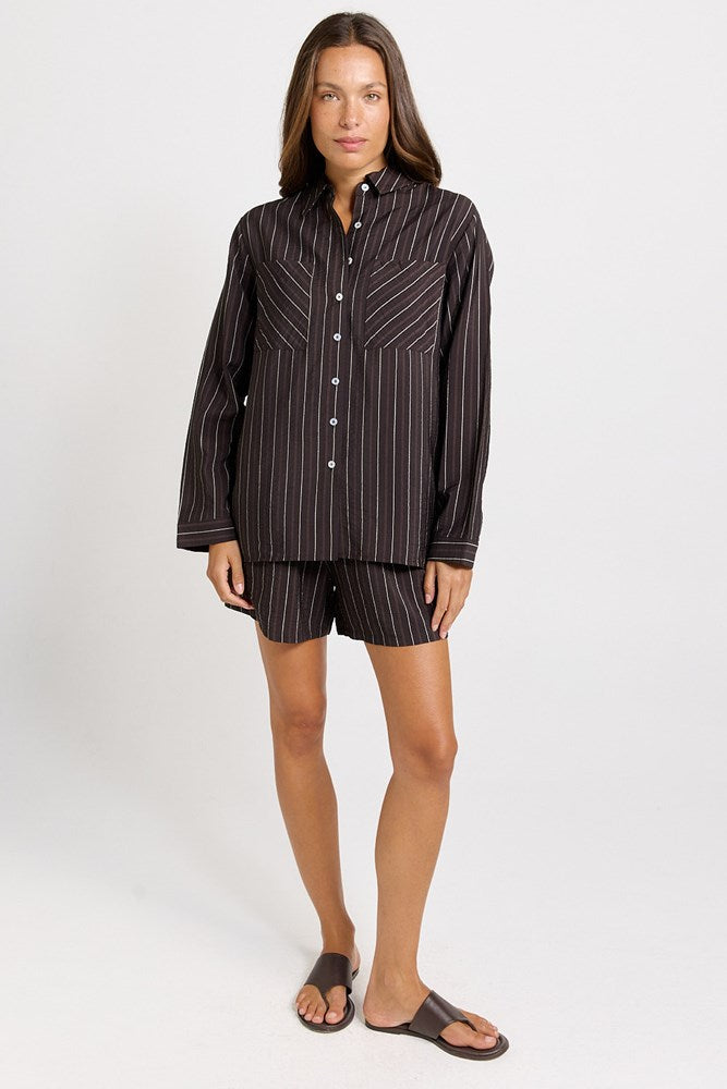 Betty Basics Sorrento Short in Brown Stripe - view 2