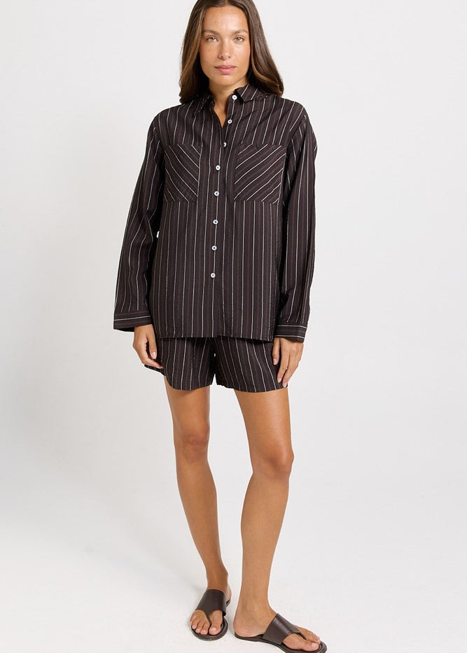 Betty Basics Sorrento Short in Brown Stripe - view 2