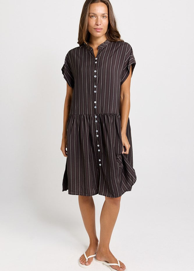 Betty Basics Sandy Dress in Brown Stripe