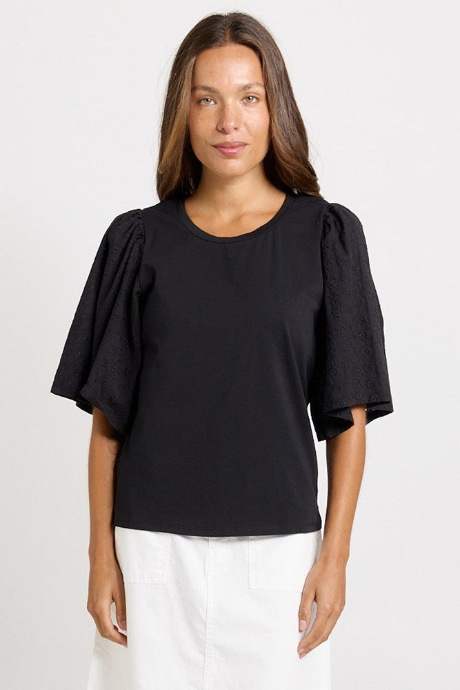 Betty Basics Bianca Broderie T-Shirt in Black