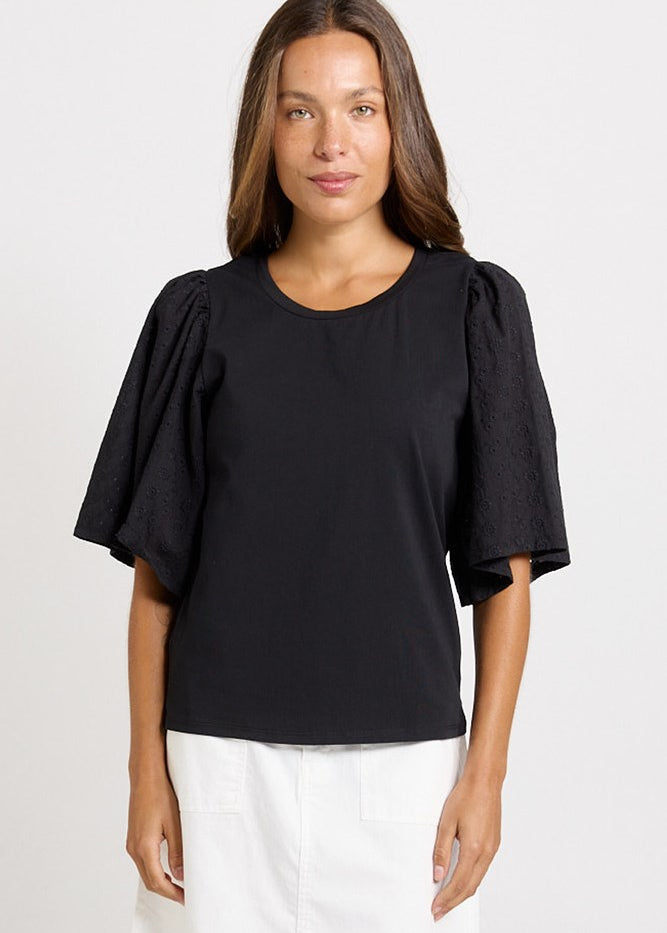Betty Basics Bianca Broderie T-Shirt in Black