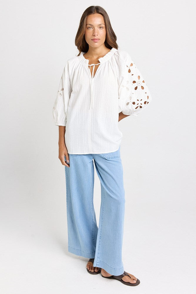 Betty Basics Daisy Broderie Blouse in White - view 2