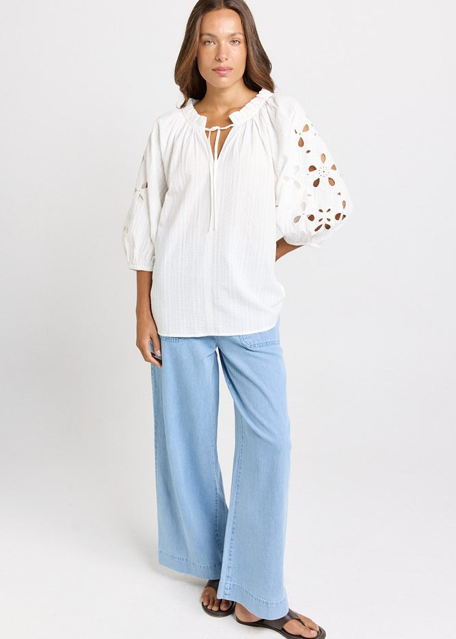 Betty Basics Daisy Broderie Blouse in White - view 2