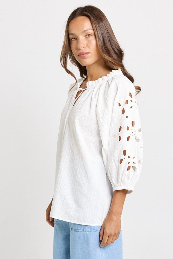Betty Basics Daisy Broderie Blouse in White - view 3