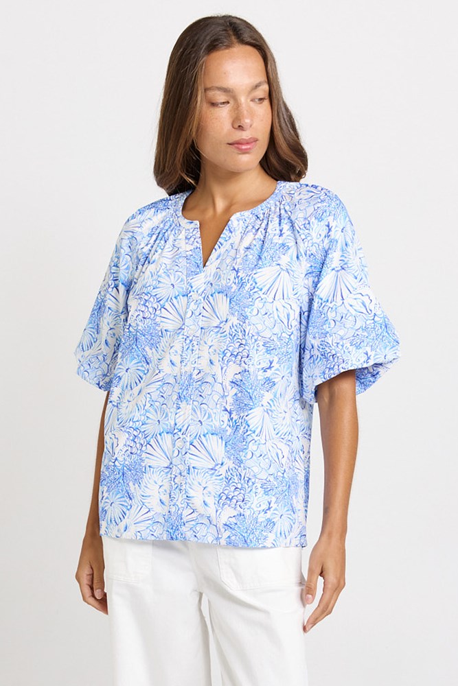 Betty Basics Bronte Blouse in Blue Shell Print