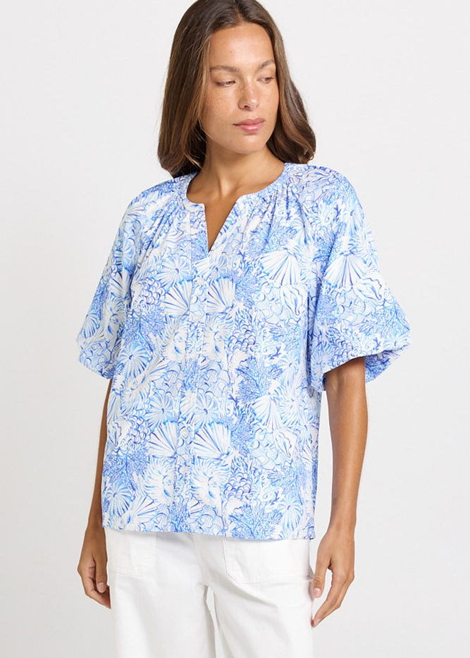 Betty Basics Bronte Blouse in Blue Shell Print