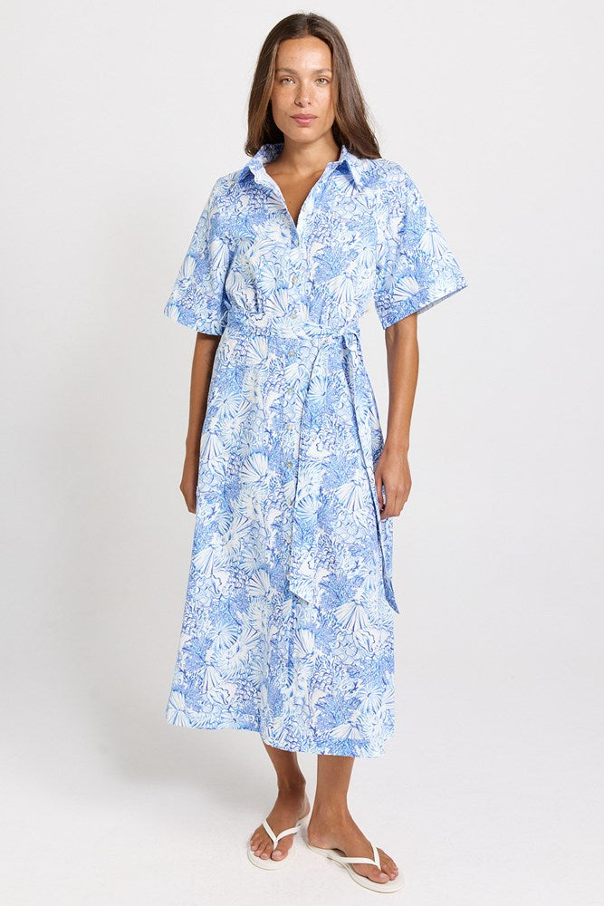 Betty Basics Lucy Shirt Dress in Blue Shell Print