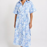 Betty Basics Lucy Shirt Dress in Blue Shell Print