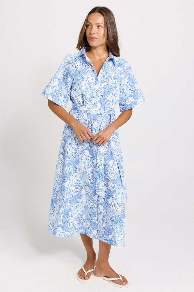 Betty Basics Lucy Shirt Dress in Blue Shell Print - view 2