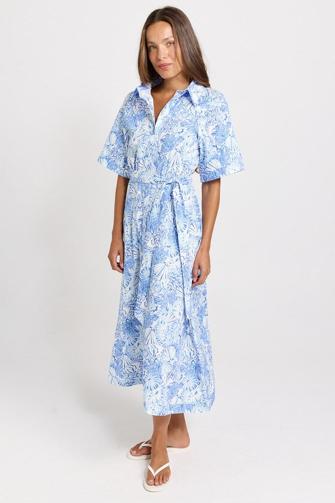 Betty Basics Lucy Shirt Dress in Blue Shell Print - view 3