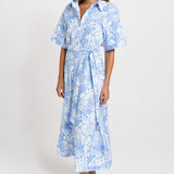 Betty Basics Lucy Shirt Dress in Blue Shell Print - view 3