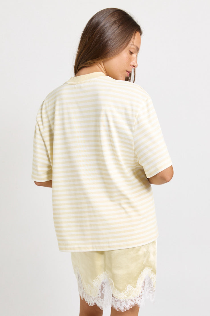 Jazel Slouch Stripe Tee - Lemon / White