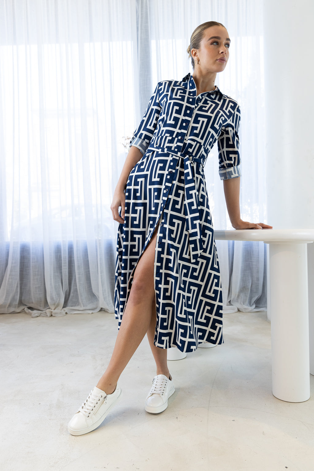 CAMILLA MIDI DRESS - Navy/White