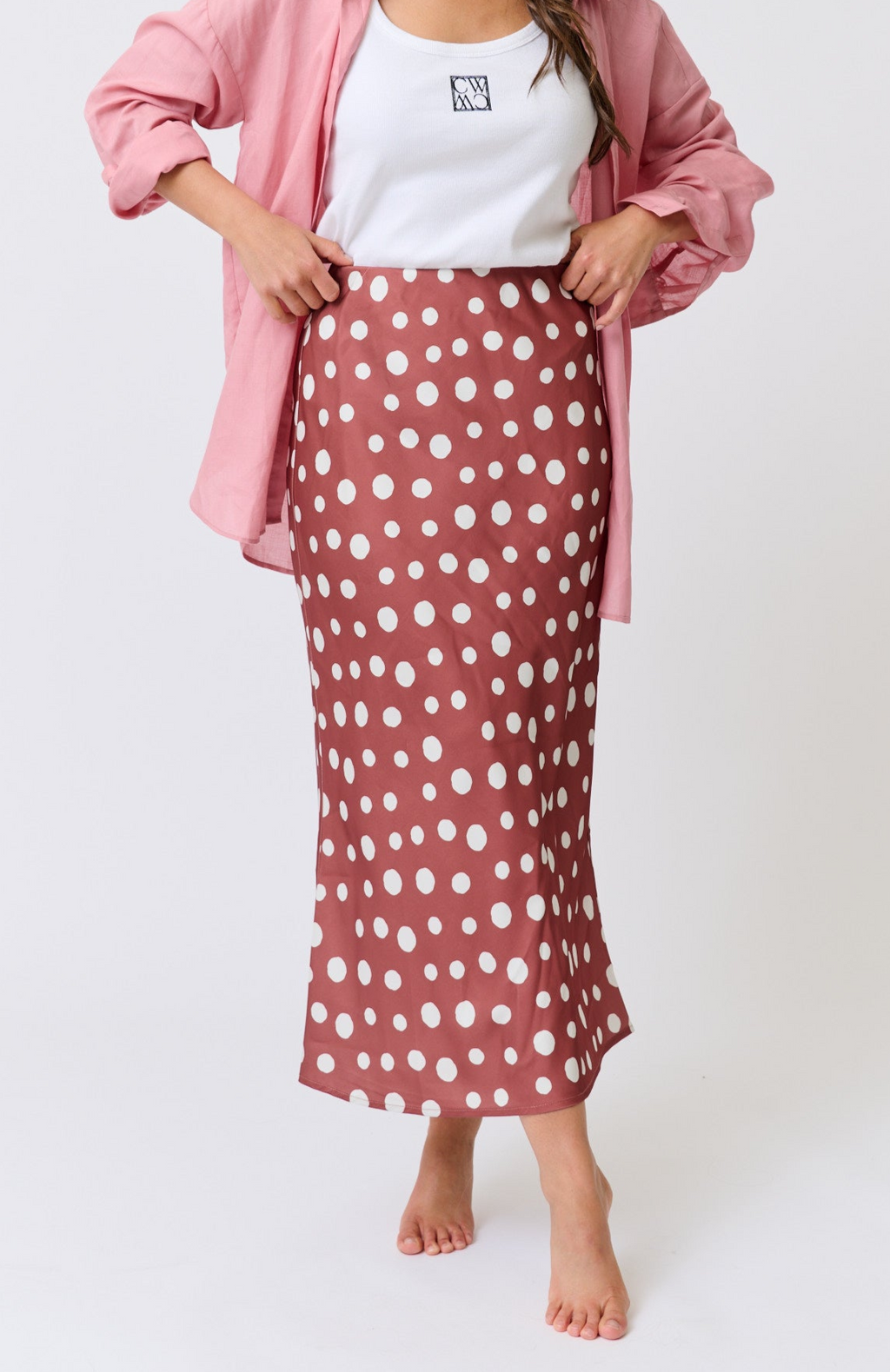 MILLIE SLIP SKIRT - Rust/Cream Spot
