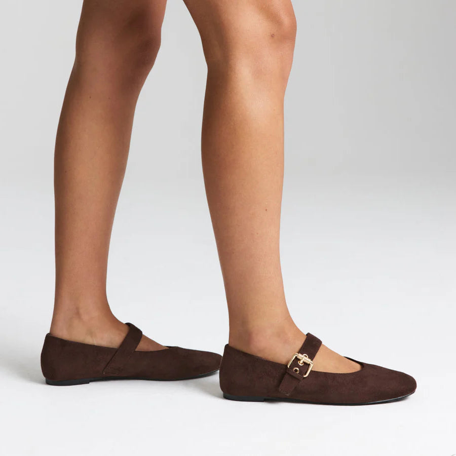 Europe Mary-Jane Flats - Chocolate Brown Micro