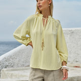 Fate+Becker Shae Split Neck Blouse in Lemon