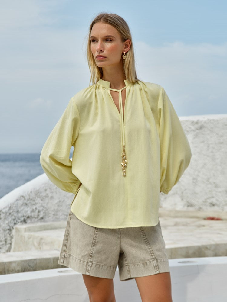 Fate+Becker Shae Split Neck Blouse in Lemon - view 2