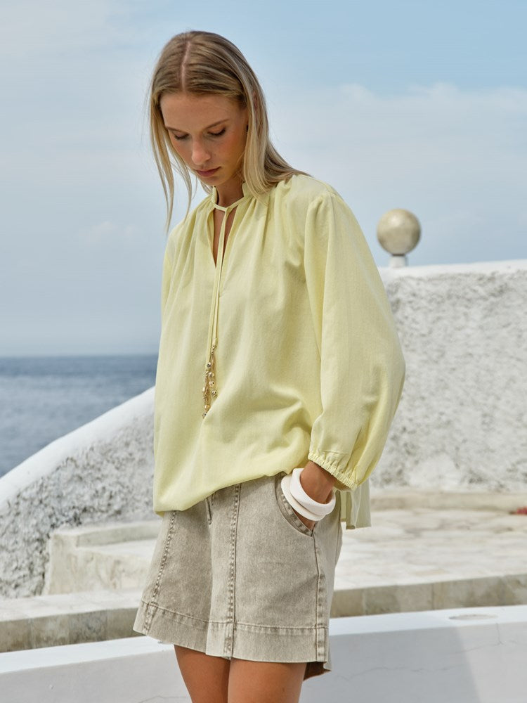 Fate+Becker Shae Split Neck Blouse in Lemon - view 3