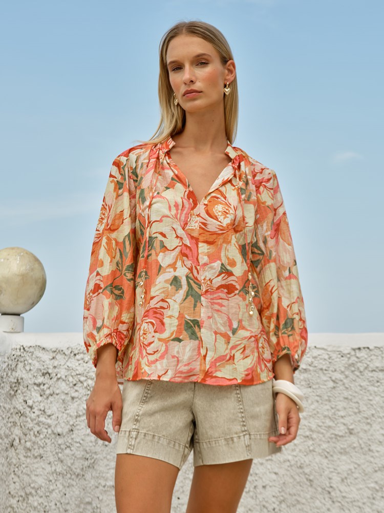Fate+Becker Shae Split Neck Blouse in Petal