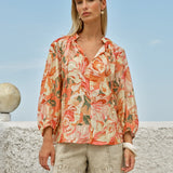 Fate+Becker Shae Split Neck Blouse in Petal