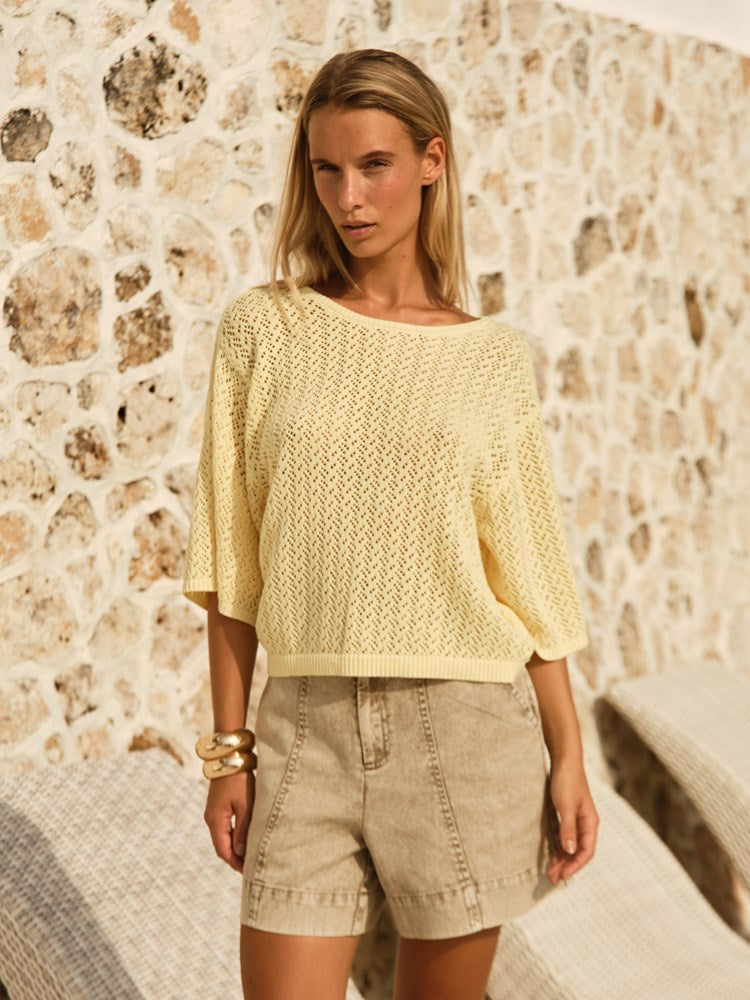 Fate+Becker Mila Pointelle Top in Lemon