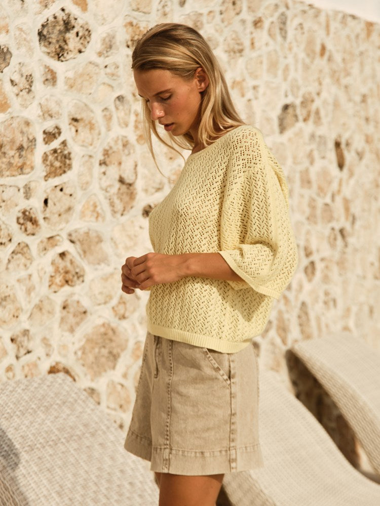 Fate+Becker Mila Pointelle Top in Lemon - view 3