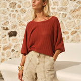 Fate+Becker Mila Pointelle Top in Red Clay