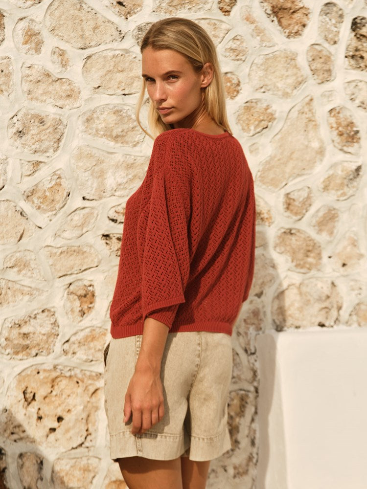 Fate+Becker Mila Pointelle Top in Red Clay - view 2