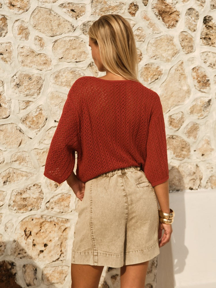 Fate+Becker Mila Pointelle Top in Red Clay - view 3