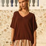 Fate+Becker Irises V-Neck Top in Chocolate
