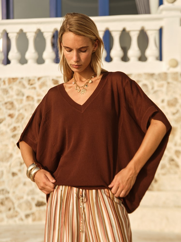 Fate+Becker Irises V-Neck Top in Chocolate - view 2