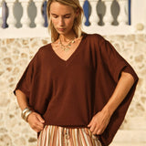 Fate+Becker Irises V-Neck Top in Chocolate - view 2