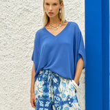 Fate+Becker Irises V-Neck Top in Cobalt