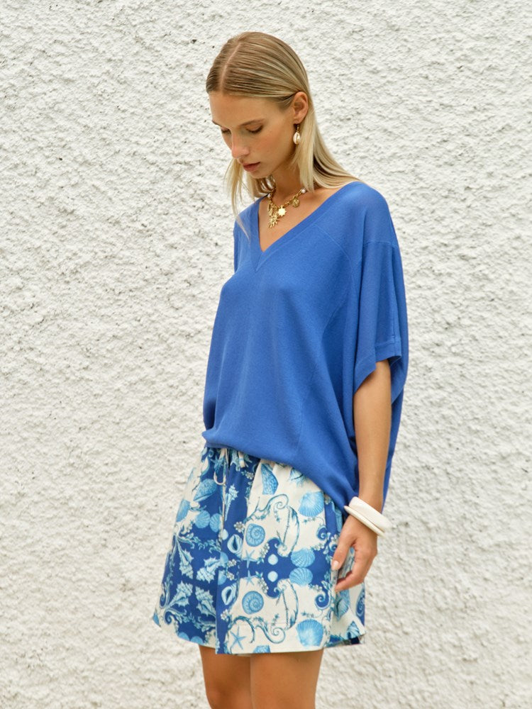 Fate+Becker Irises V-Neck Top in Cobalt - view 2