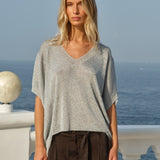 Fate+Becker Irises V-Neck Top in Silver