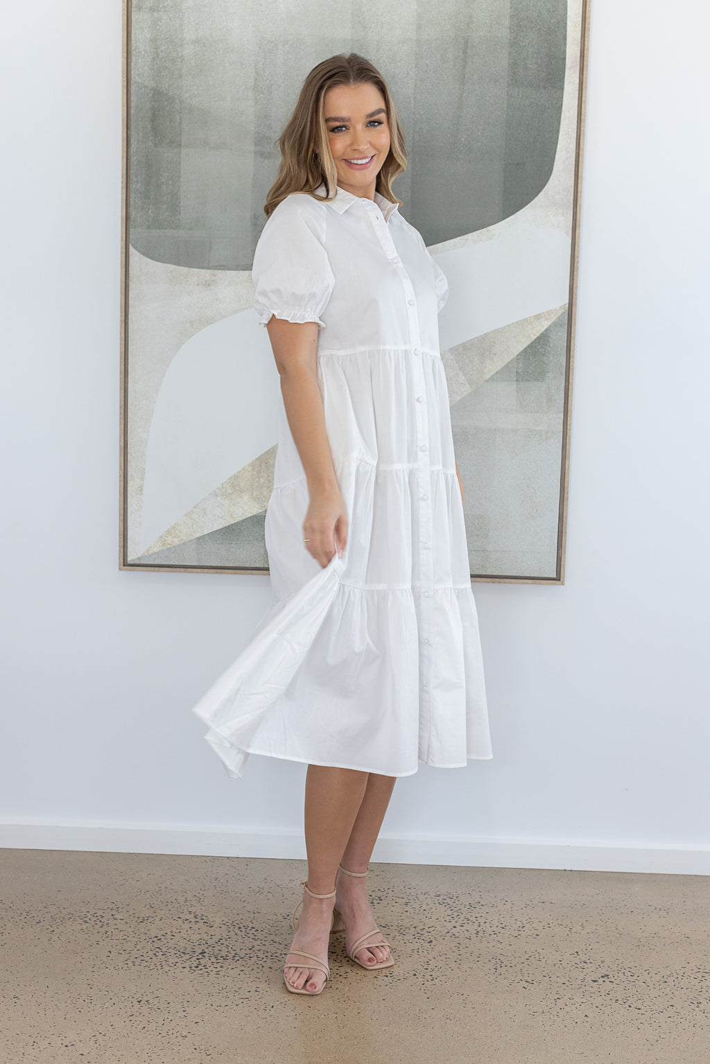 LAURA TIERED MIDI DRESS - White