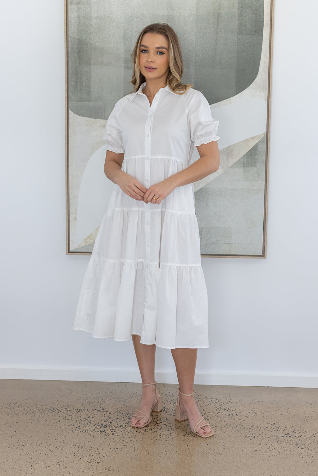 LAURA TIERED MIDI DRESS - White