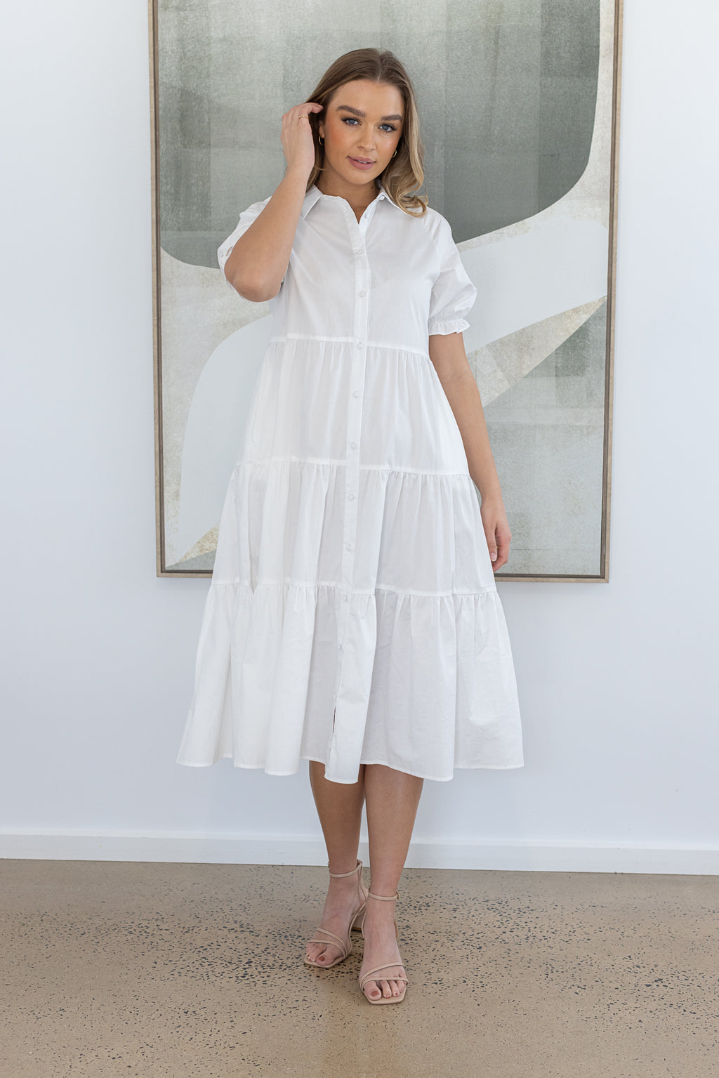 LAURA TIERED MIDI DRESS - White