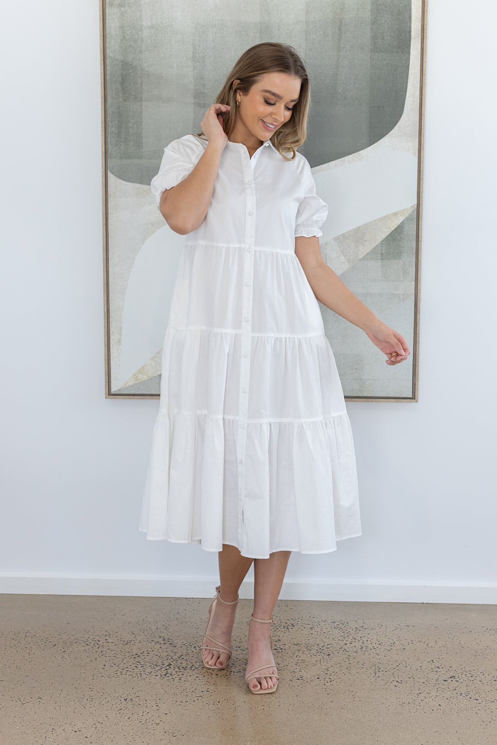 LAURA TIERED MIDI DRESS - White