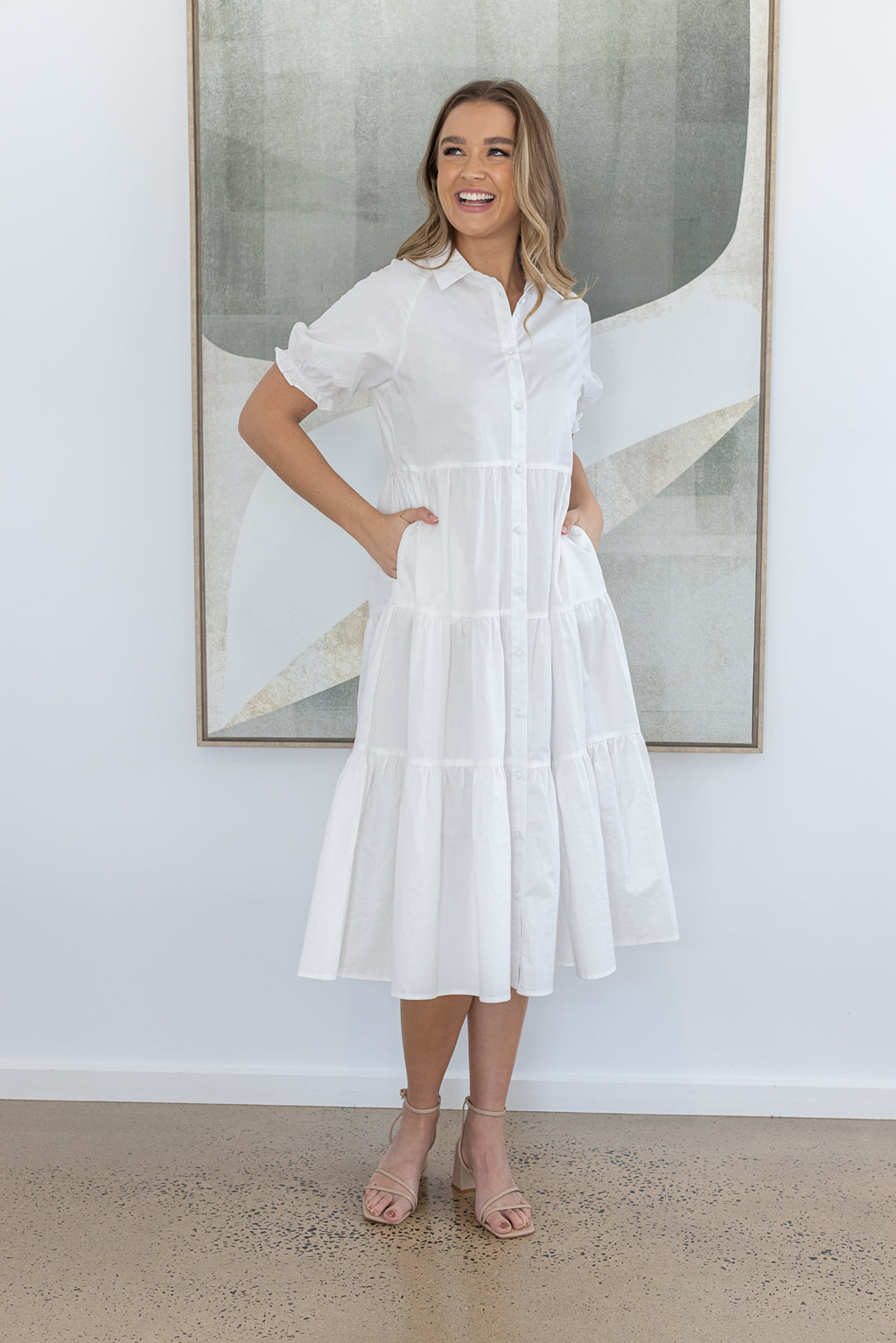 LAURA TIERED MIDI DRESS - White