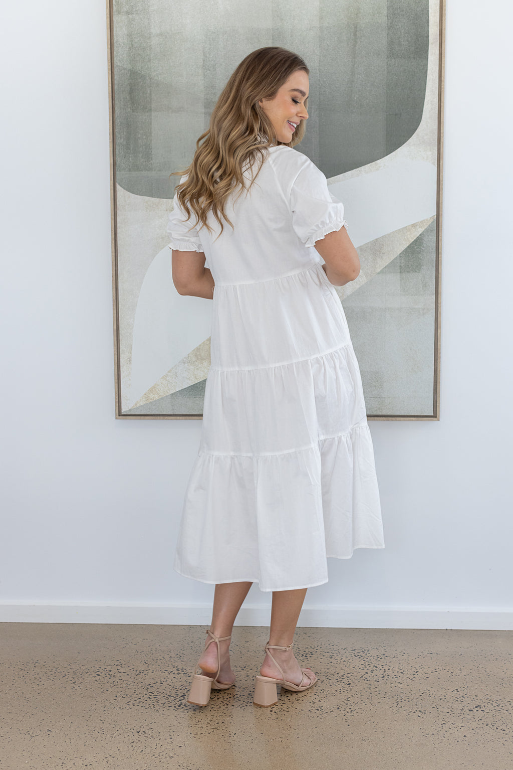 LAURA TIERED MIDI DRESS - White