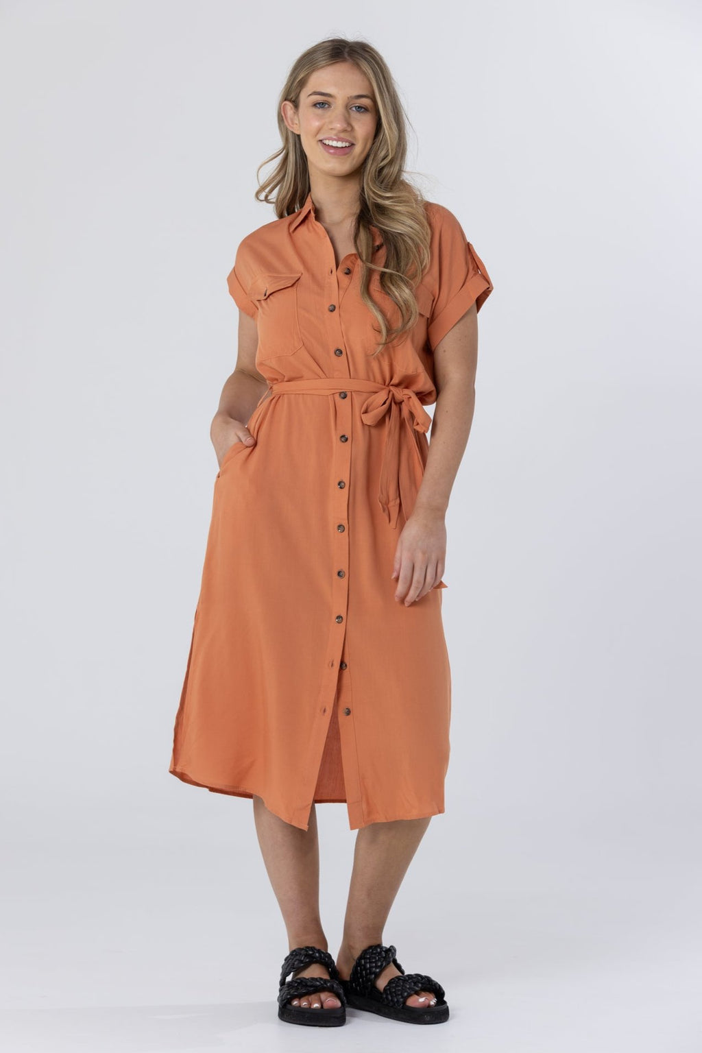 EMERY SHIRT DRESS - Rust